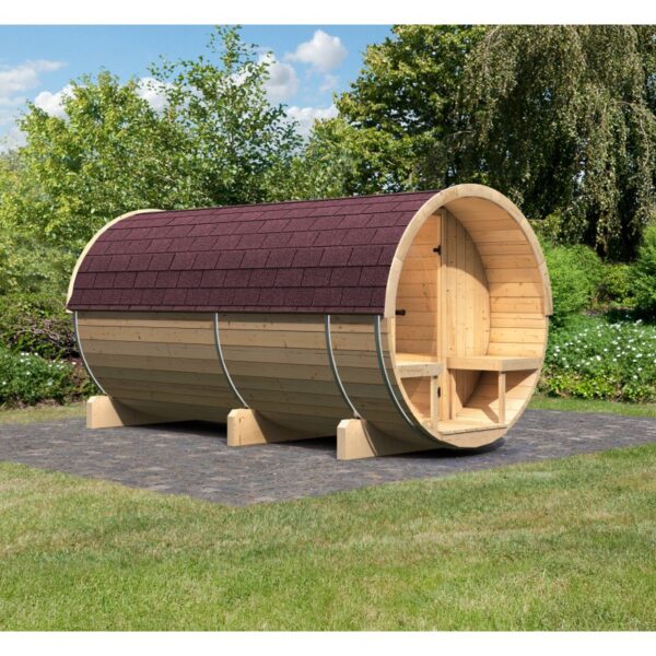 Sauna exterior de barril 4 Karibu con terraza y cámara térmica - 6 a 8 plazas - Imagen 2