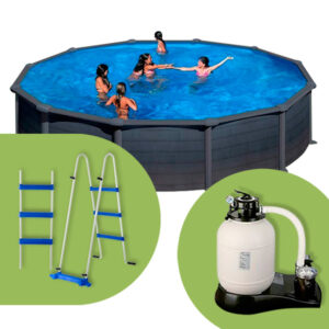 piscina-Granada-circular-de-GRE con bomba y escalera imagen